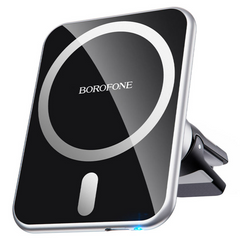 Автотримач з БЗП Borofone BH43 Xperience magnetic wireless charging car holder Black+Silver 120446      фото