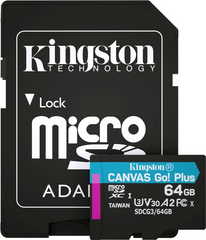 Карта пам'яті 64GB Kingston MicroSDXC Canvas Go Plus Class 10 U3 V30 A2 + SD-адаптер 115313      фото